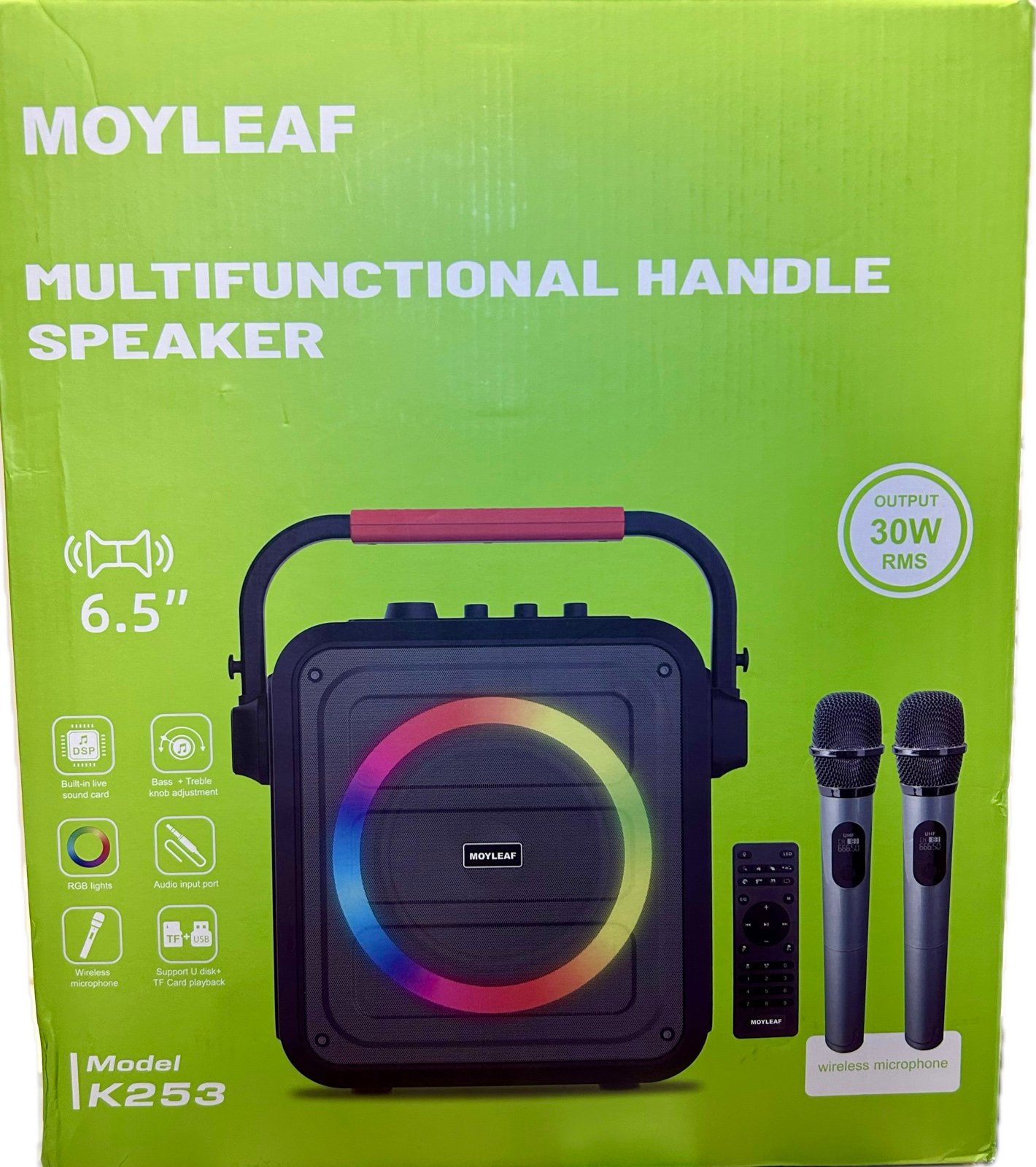 MOYLEAF K253 Multifunctional Handle Portable Speaker W/ Two Wireless Microphones