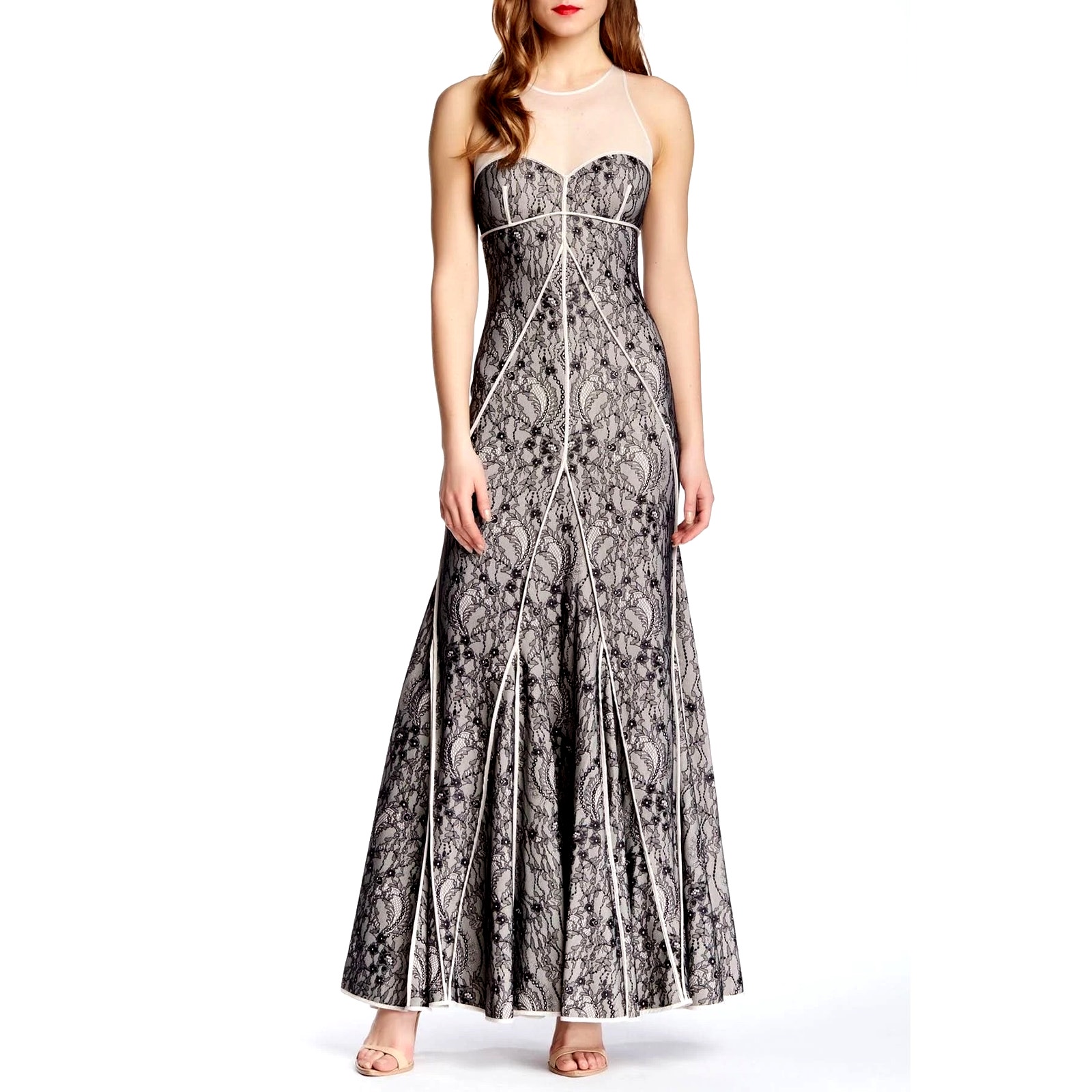 Halston Heritage fit & flare Sleeveless Lace formal evening Gown size XS NWT
