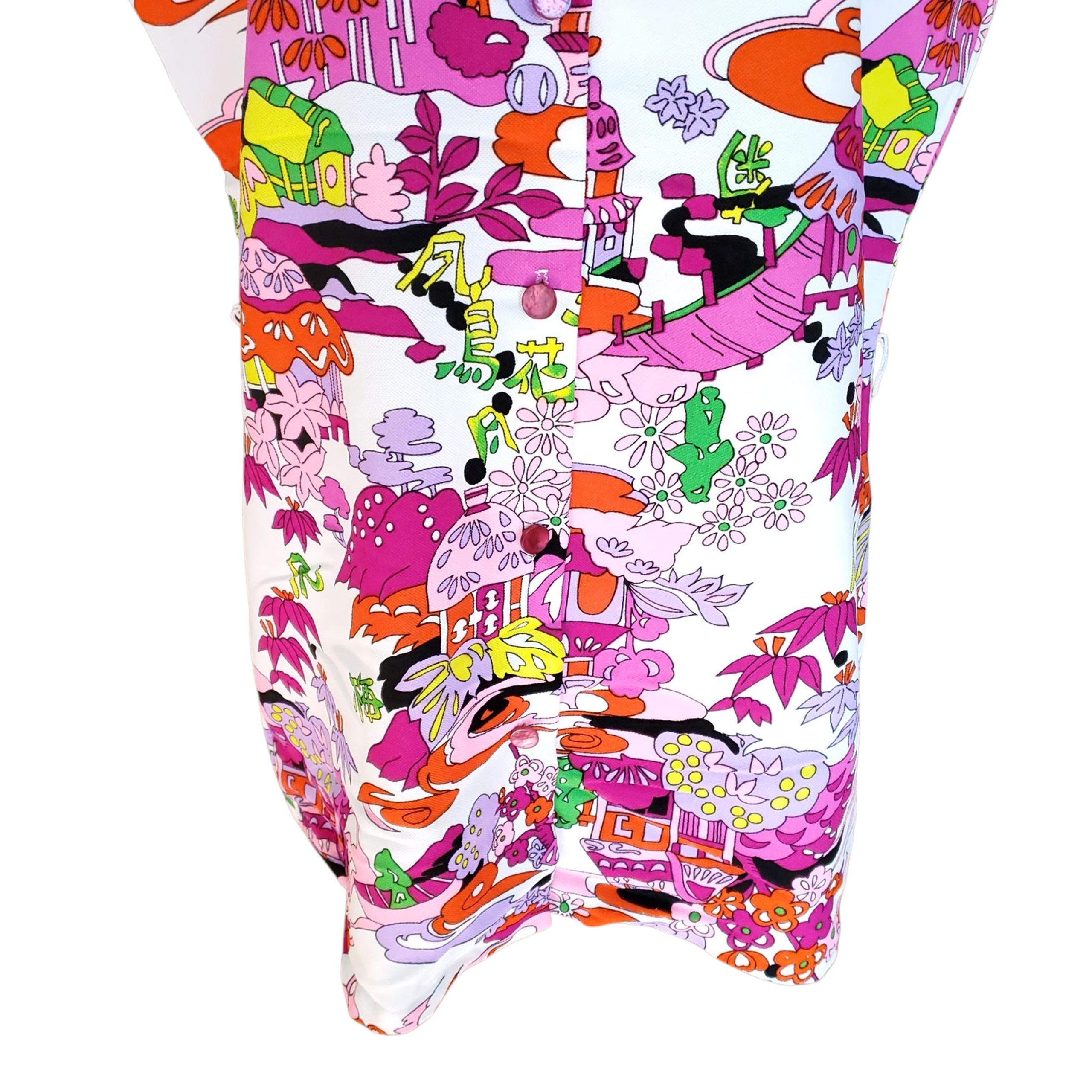 Vintage Lanie J.Sleeveless Tunic Top Pink Floral Flower Psychedelic Fits a Large