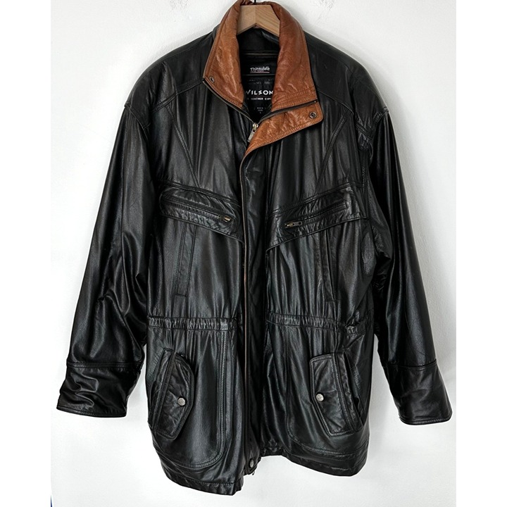 Wilsons 1990 Leather Duffle Thinsulate Jacket Size Large Unisex Vintage Retro