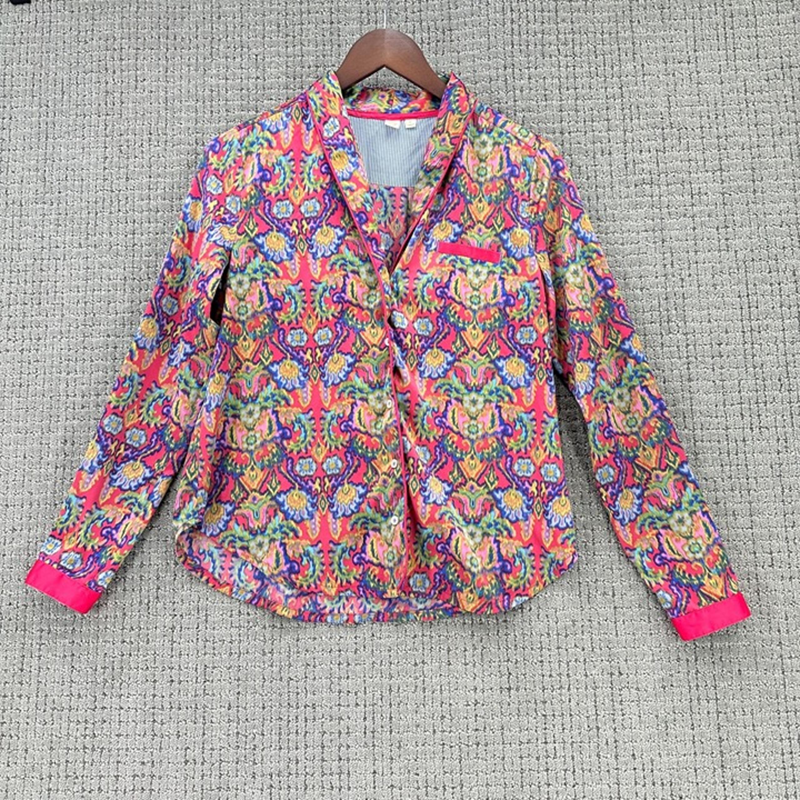E By Eloise Anthropologie Pajama Top Womens XS Multi Button Down Long Sleeve