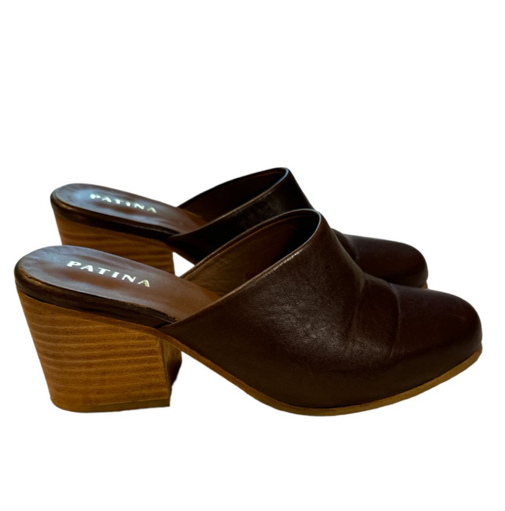 Patina Brown Leather Mules Size 8.5 Comfort Shoes Clogs