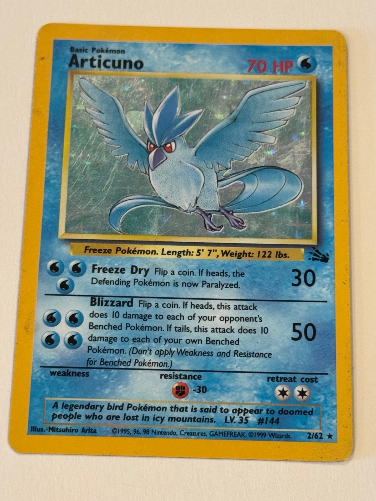 ARTICUNO Fossil Set 2/62 HOLO Unlimited 1999 Rare Pokemon Card Vintage