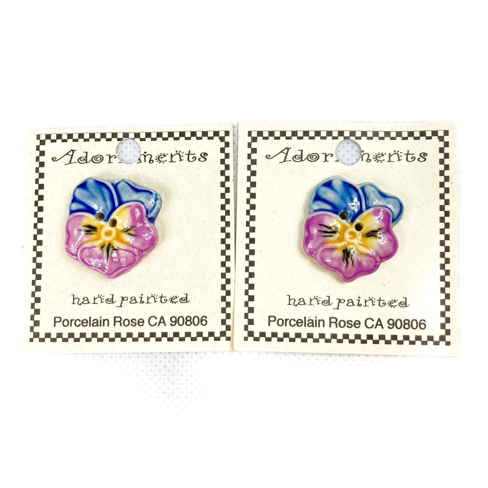 Collectible Pansies Hand Painted Vintage Porcelain Two Hole Floral Buttons New