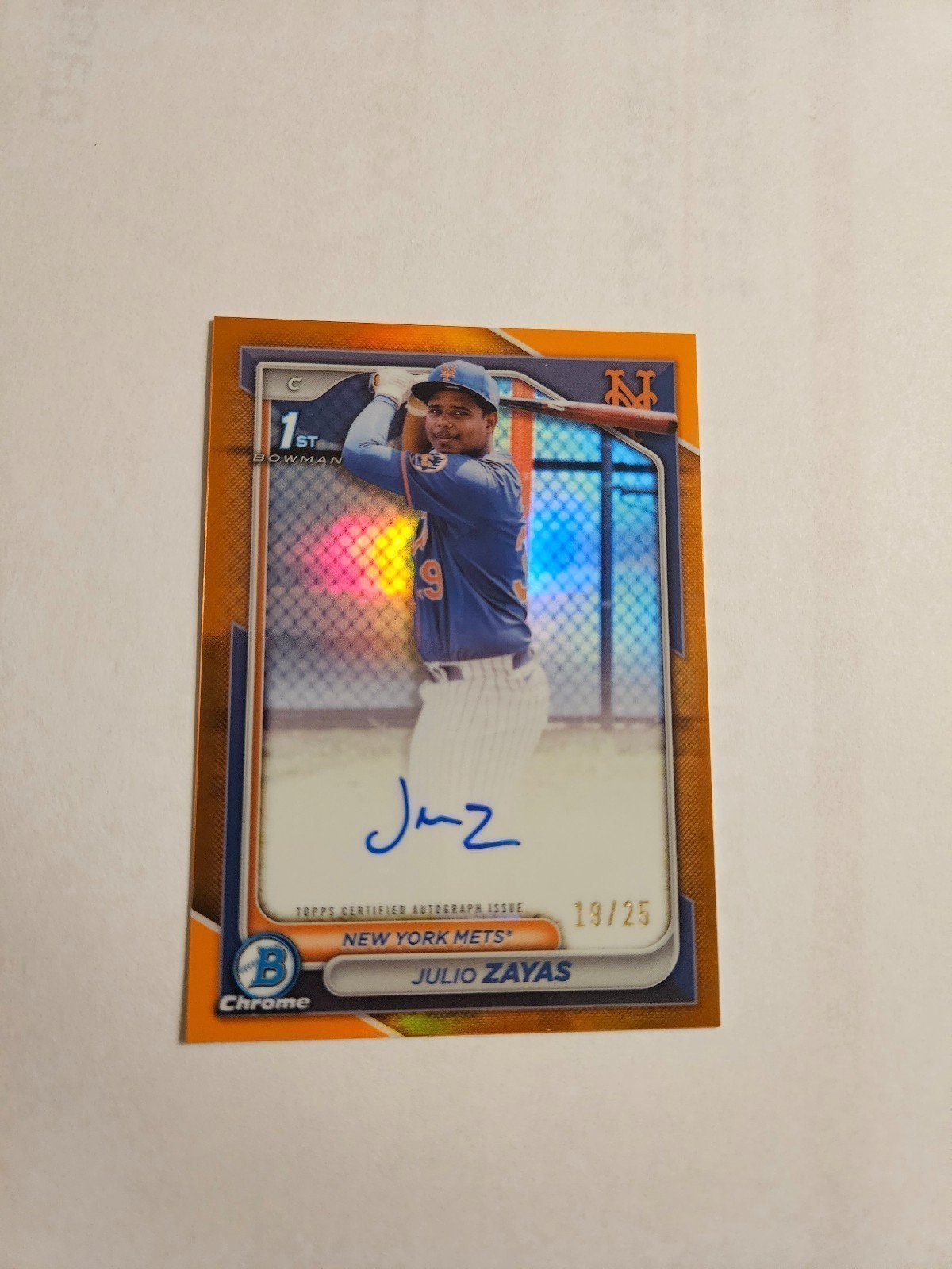 2024 Bowman Chrome Julio Zayas Rookie 1st Auto True Orange /25