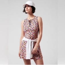Athleta Ace Tennis Dress Floral 1/4 Zip Mesh Ball Pocket Sporty Prep Preppy