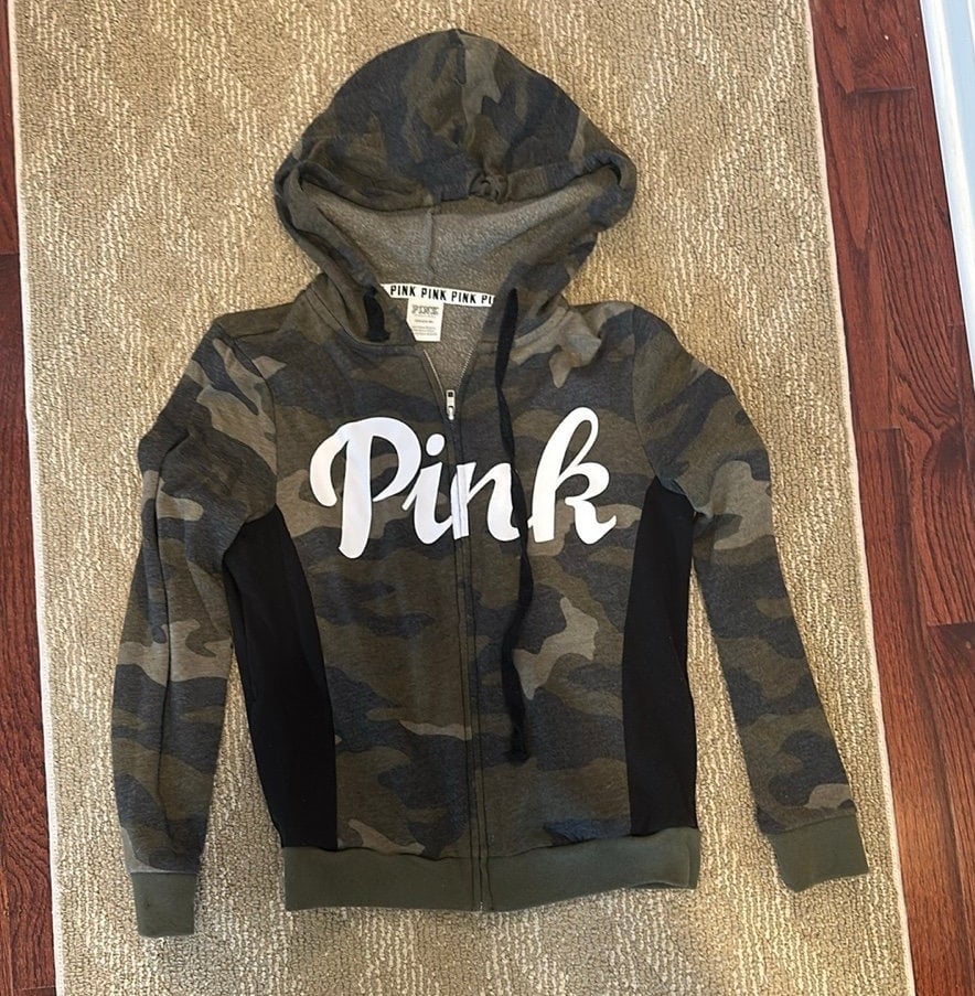 PINK camo full zip up hoodie