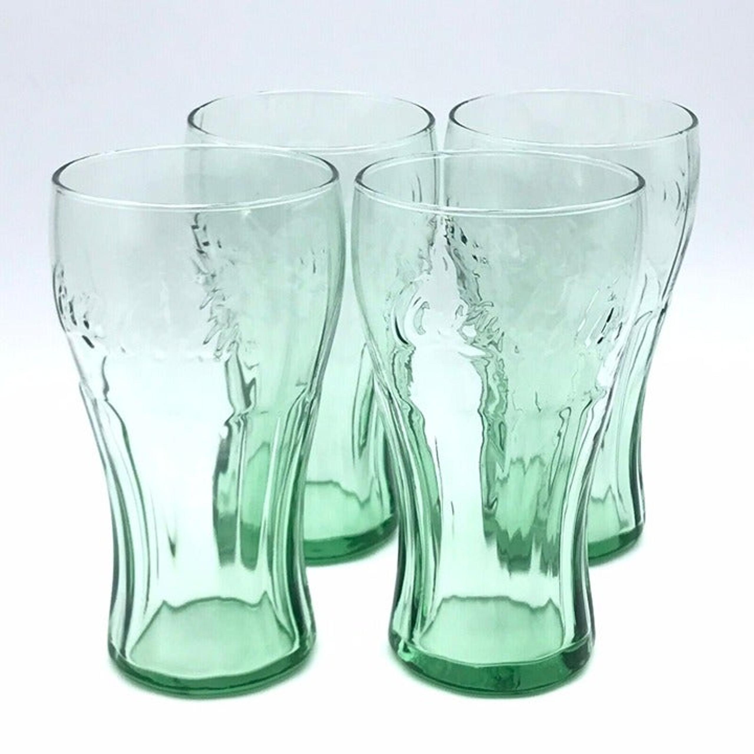 Coca-Cola Coke Logo Embossed Drinking Glasses Vintage Green Glasses Lot of 4