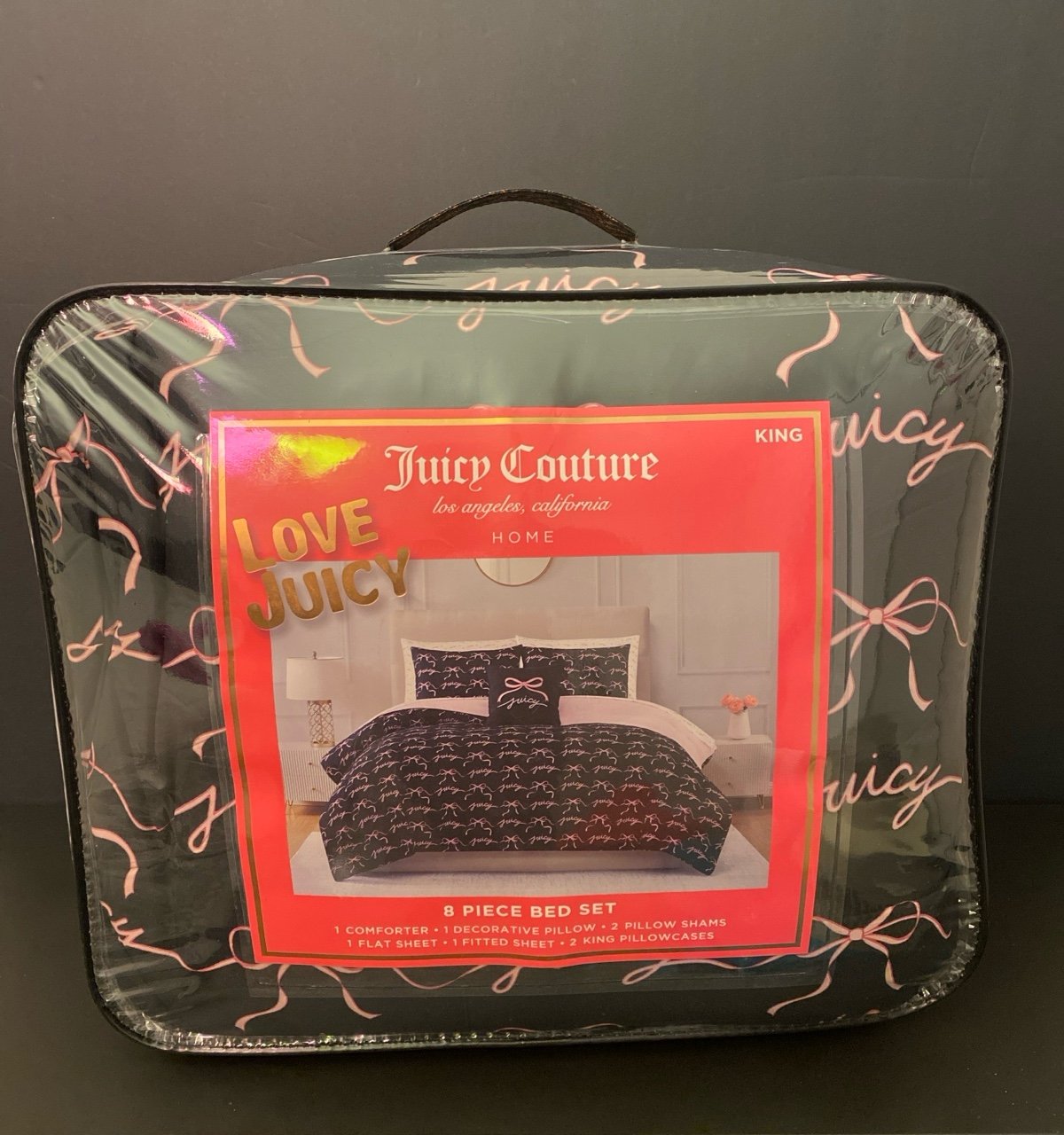 Juicy Couture KING 8 pc Bed Set Pink Bows Coquette