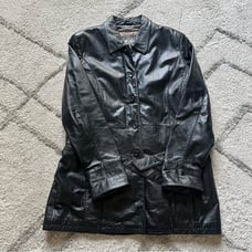 Wilson’s leather long line black trench coat jacket lined thinsulate XL
