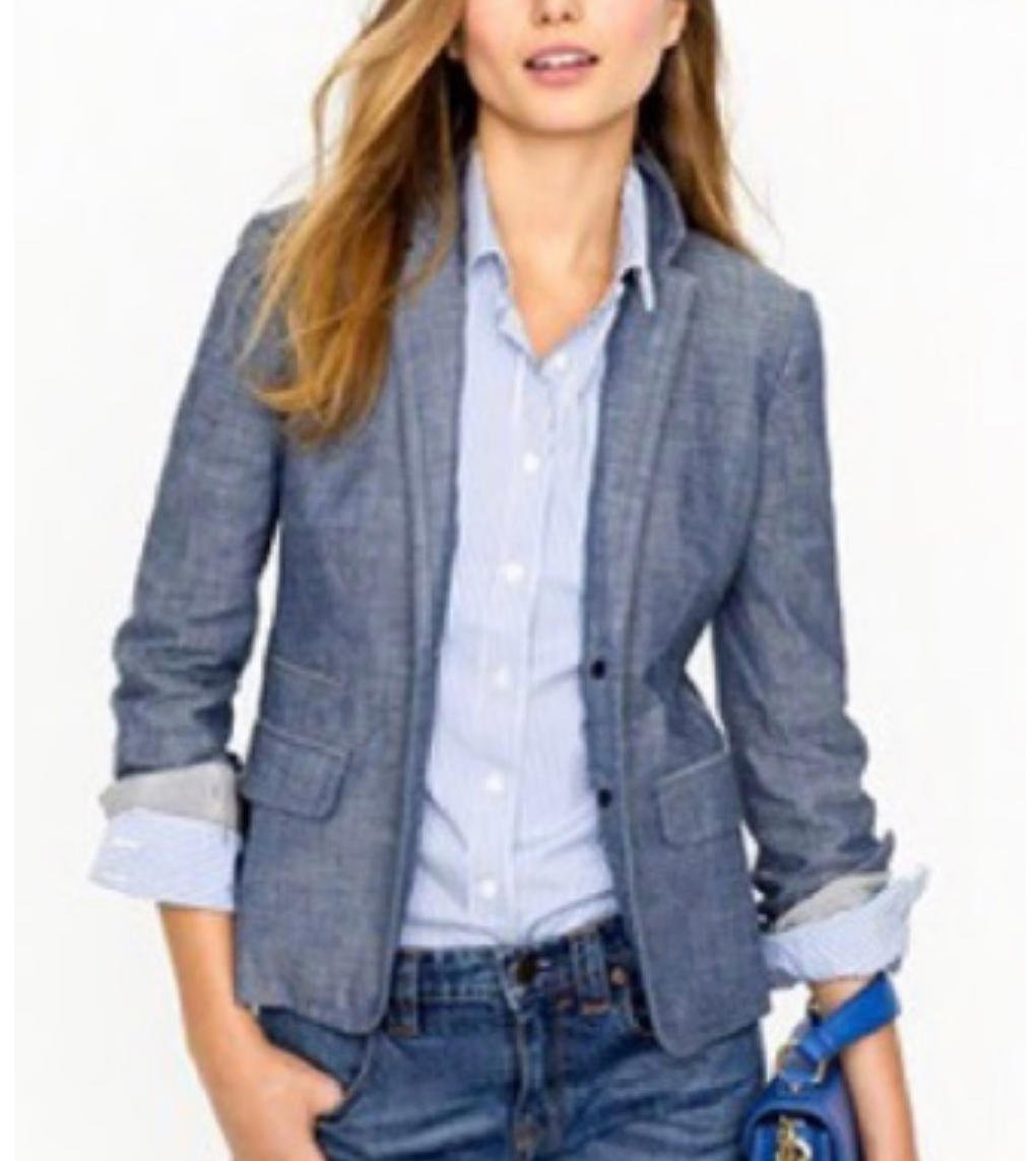 J Crew School Boy Blue Denim Chambray Blazer XS