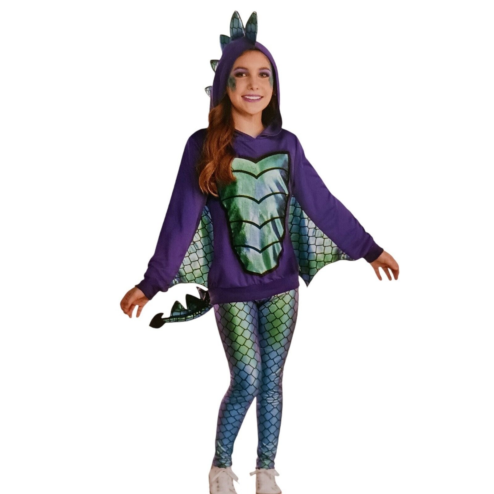 Mystical Dragon 3-Pc Costume CHILD Sz S 4-6 Turquoise IRRIDESCENT Tights w Tail
