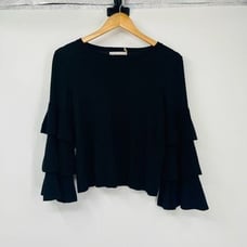 alice + olivia Womens Ruffled Tiered Long Sleeve Pullover Sweater Black XS