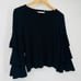 alice + olivia Womens Ruffled Tiered Long Sleeve Pullover Sweater Black XS
