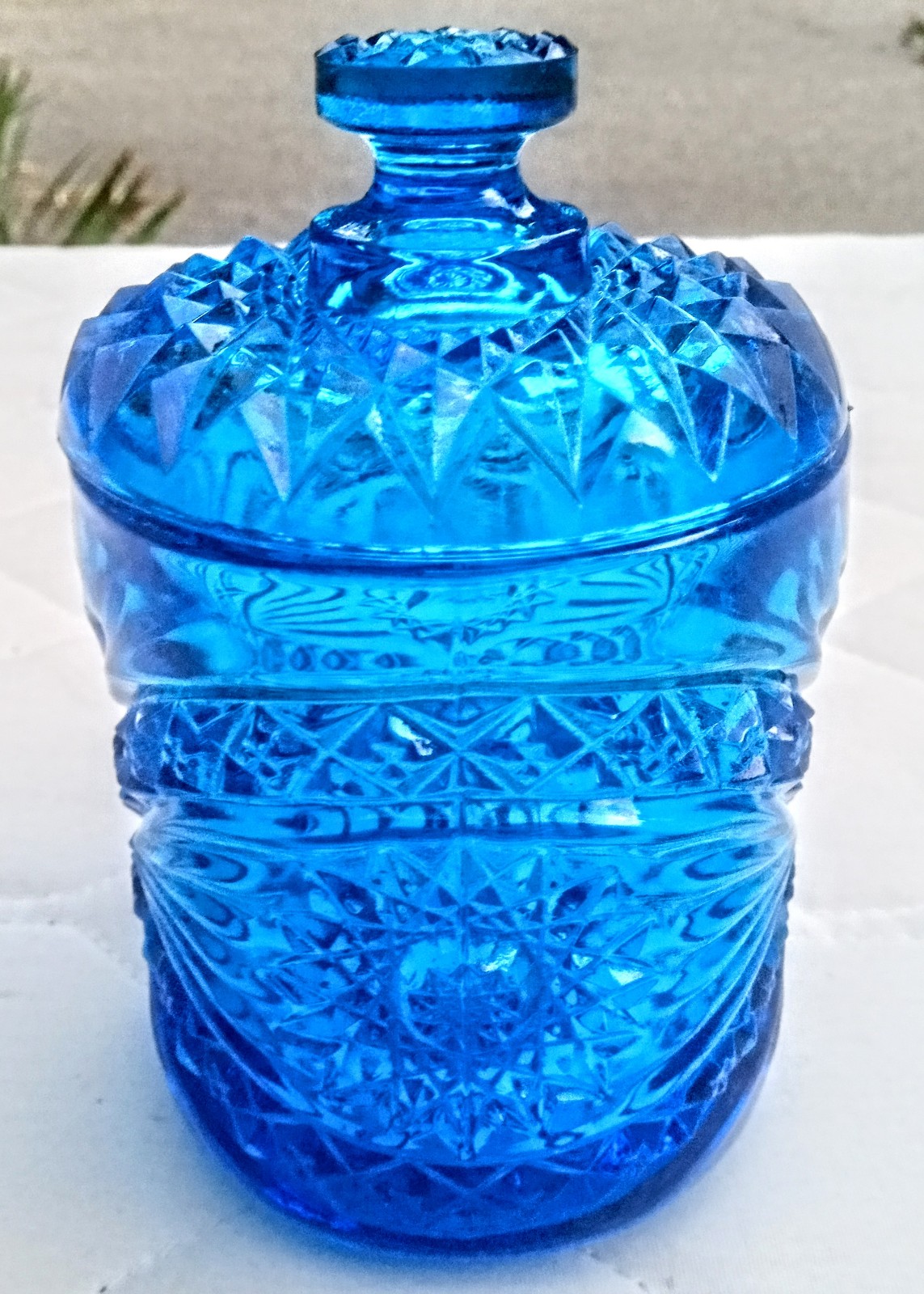 Imperial royal blue pressed glass biscuit jar or candy dish EAPG