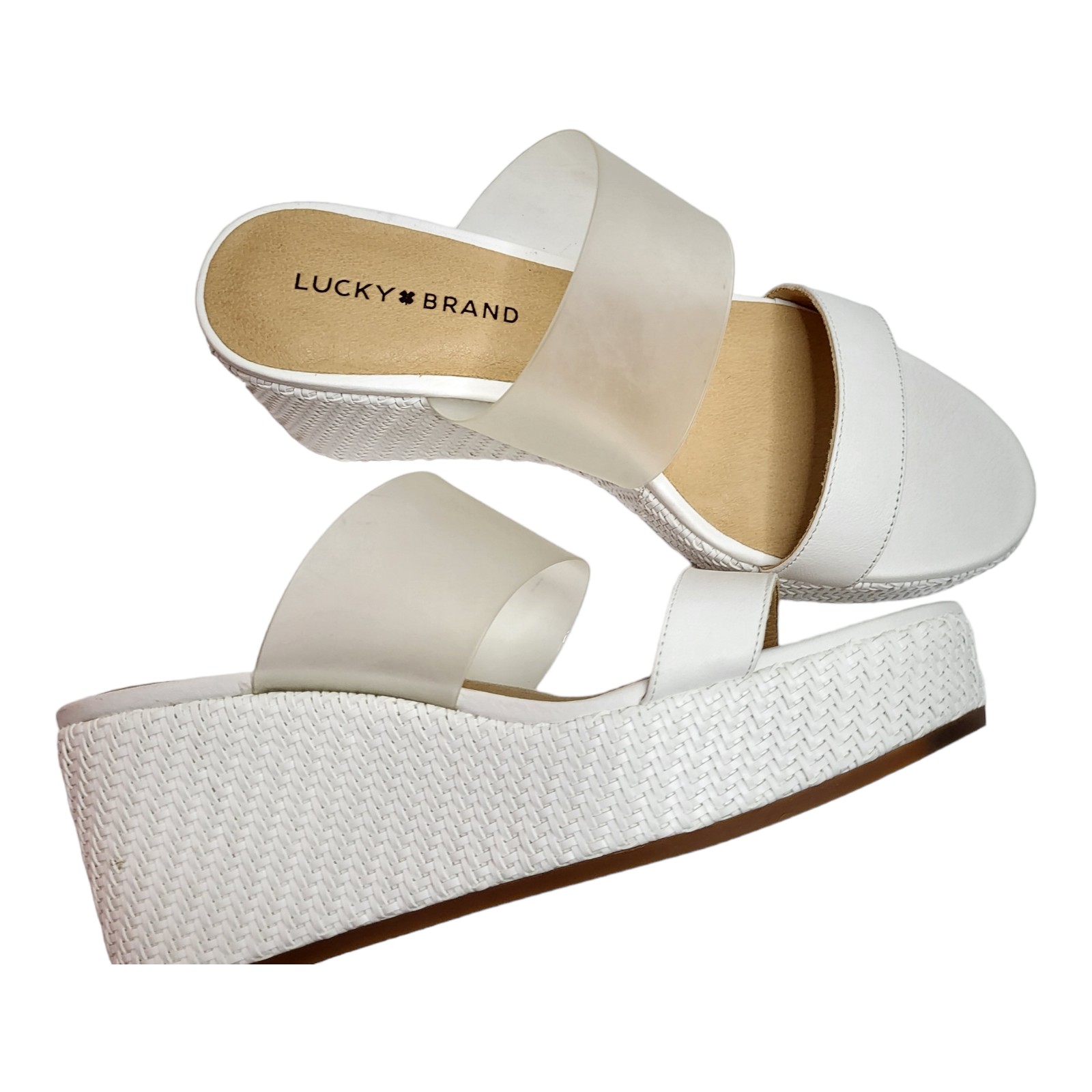 Lucky Brand Women's Brindia Strappy Slip-on Wedge White 9.5