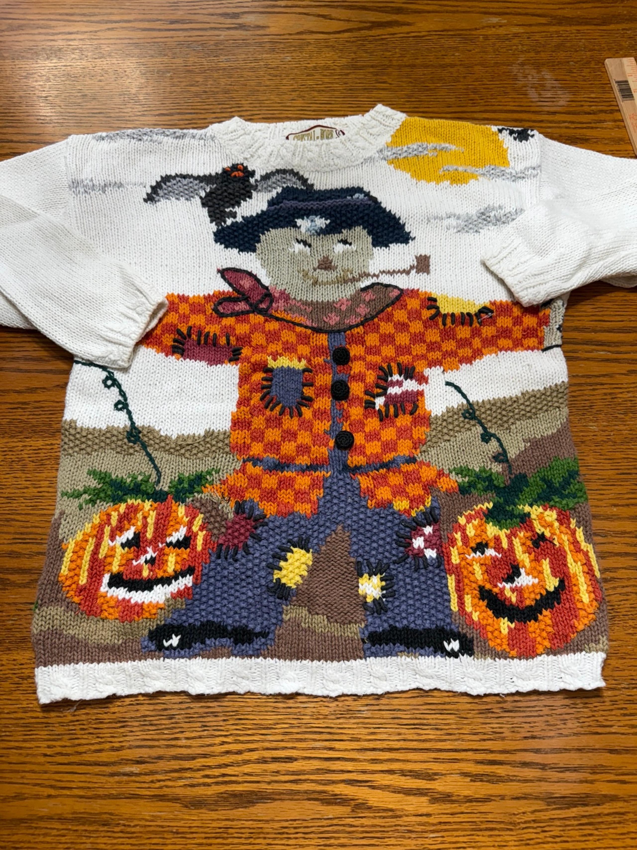Vintage Knit Fall/Halloween Scarecrow Sweater-M-L Fit