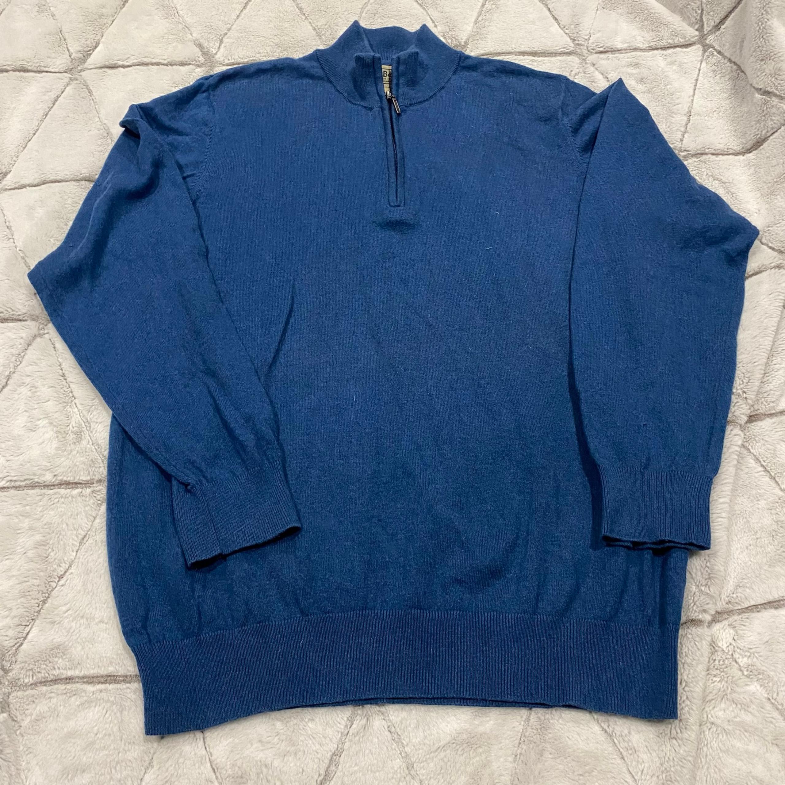 L.L. Bean Sweater Men's X-Large Blue 1/4 Zip Cotton Cashmere Blend Knit Pullover