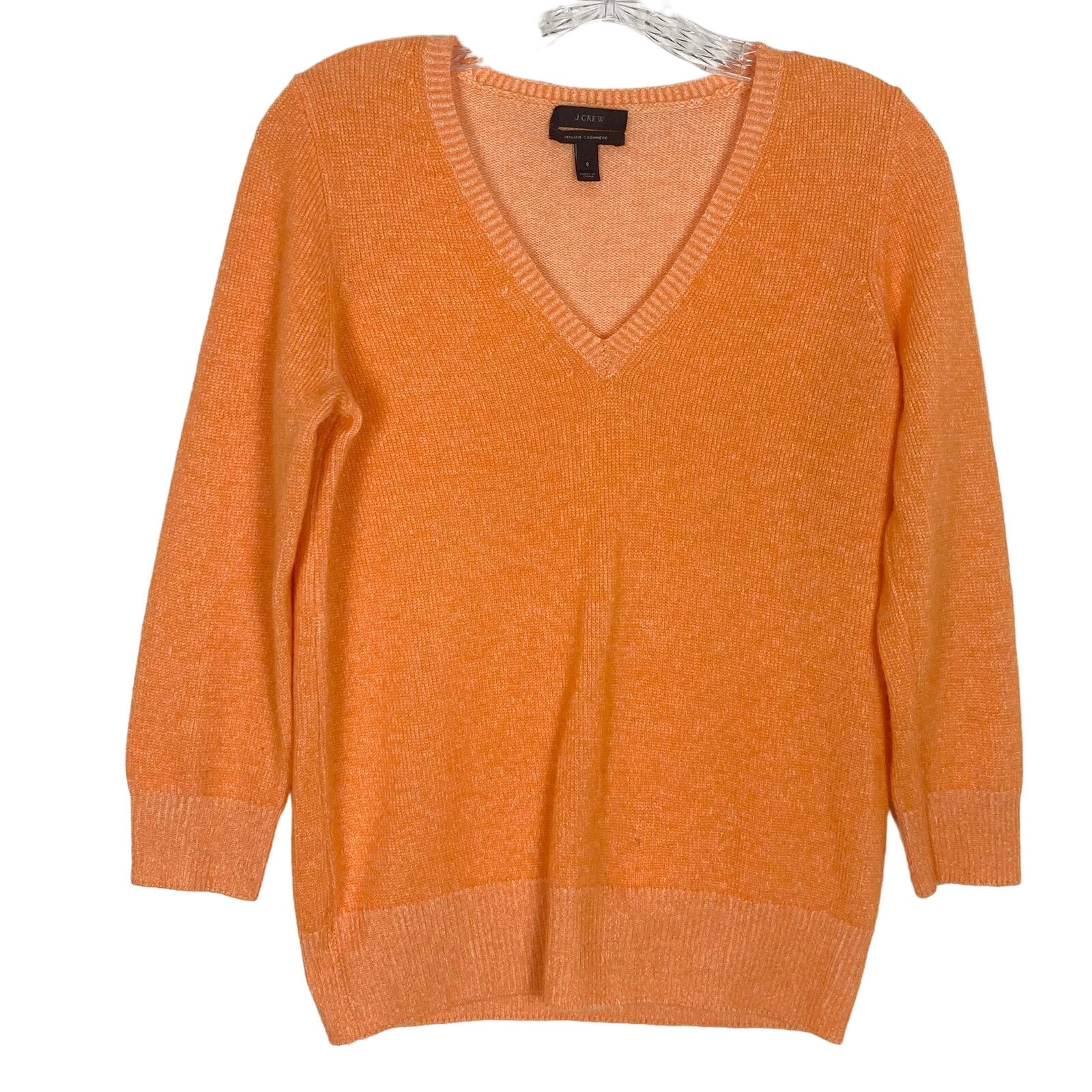 NWOT J CREW Sweater S Italian Cashmere V-Neck Orange Long Sleeve MSRP 228