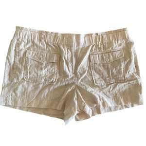 LOFT Linen Blend Cream Chino Shorts Women's With Pockets Elastic Waist Size XL