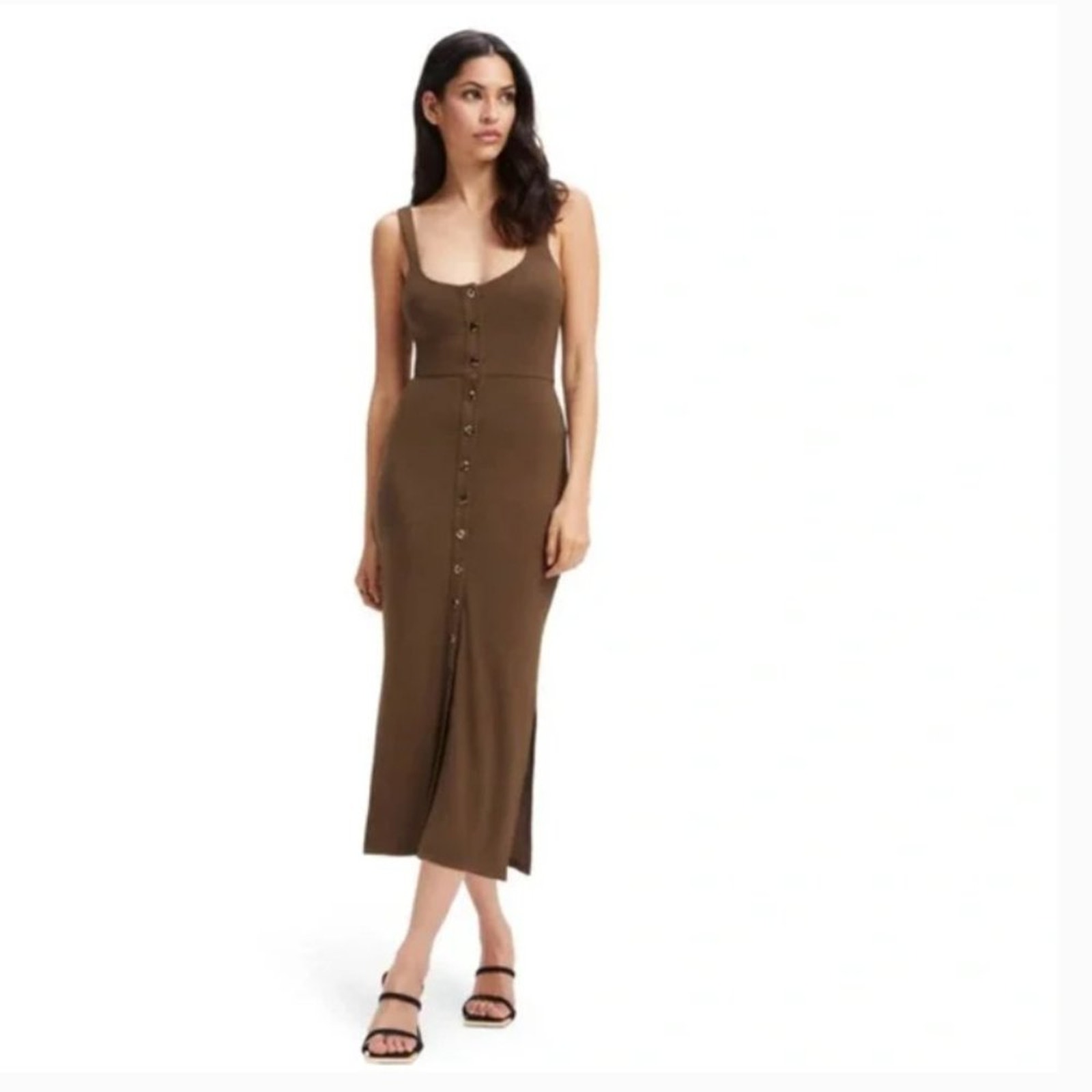 Good American Button Front Midi Sleeveless Dress