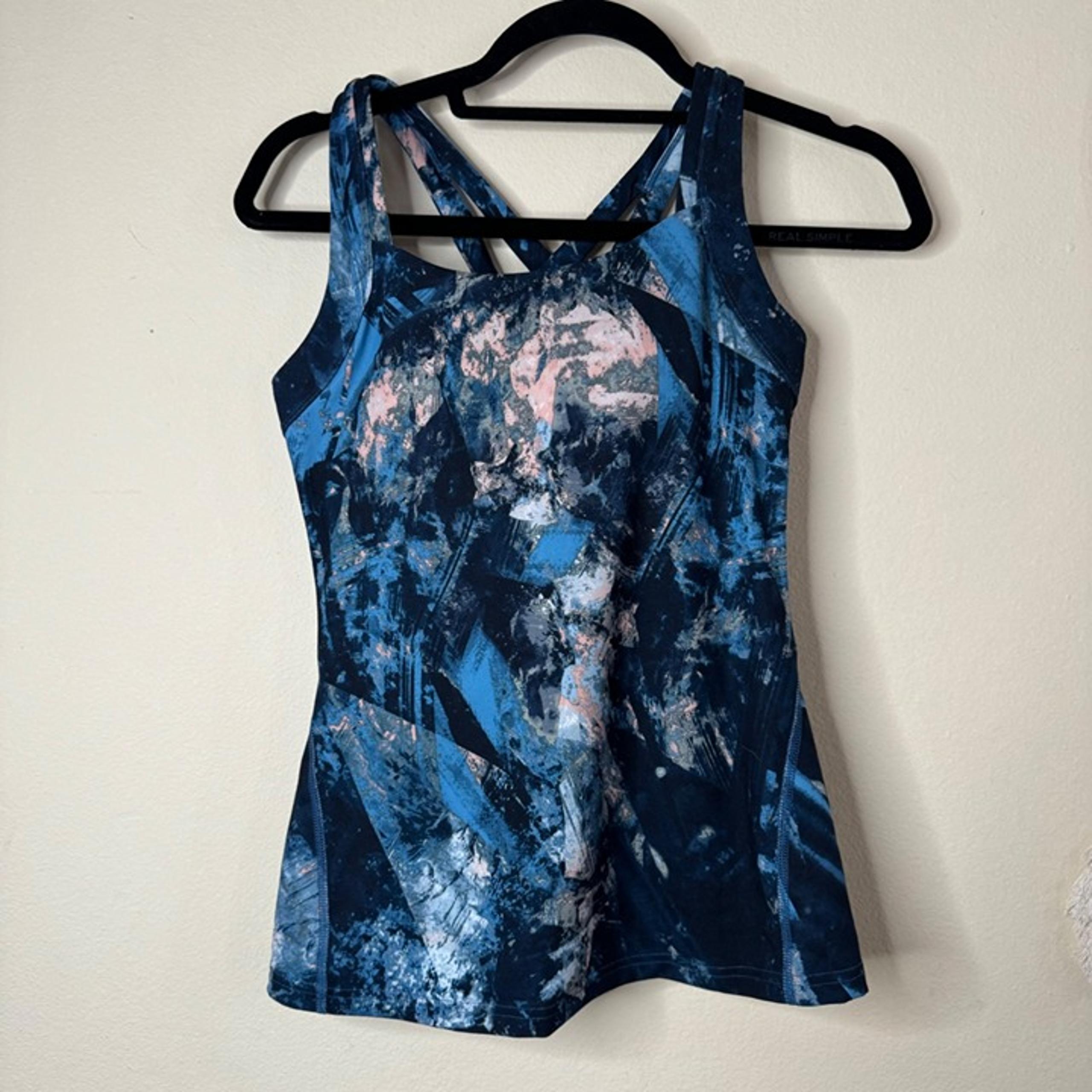 Lucy Activewear Yoga Cross Back Built In Padded Bra Workout Tank Top Blue Size S