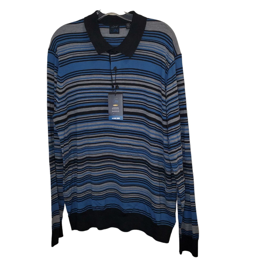 NWT Mens GN Greg Norman Polo Collar Merino Wool LS Golf Sweater Size XL Stripes