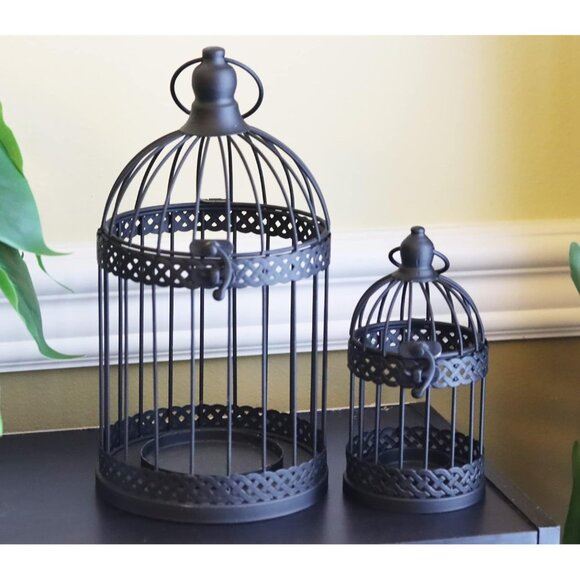 New 2-Pack of Black Halloween Bird Cage Candle Holder Lanterns for Table Decor