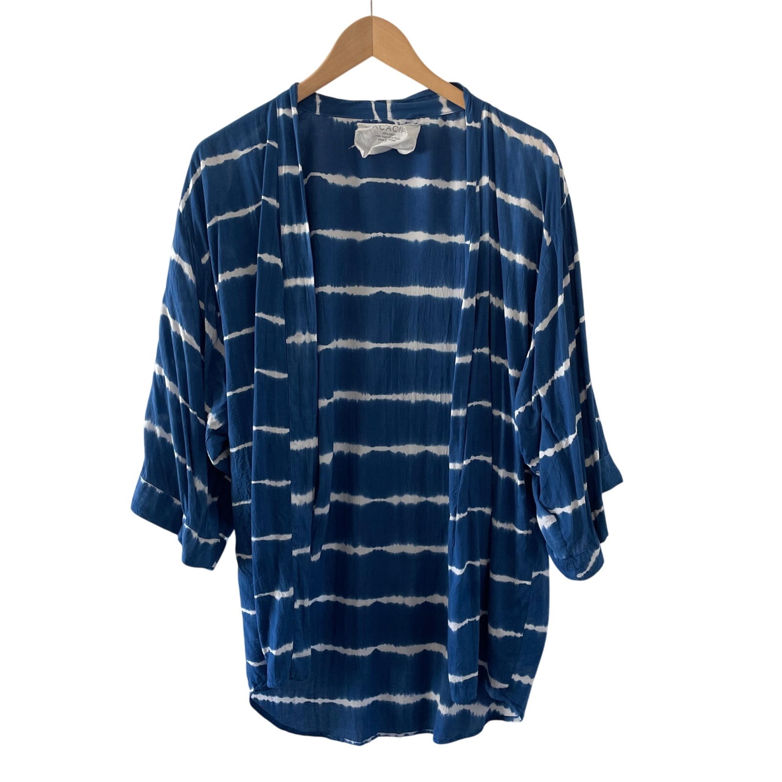 Acacia Kimono Womens Petite Blue Tie Dye Swimwear Boho Resort Cover Up