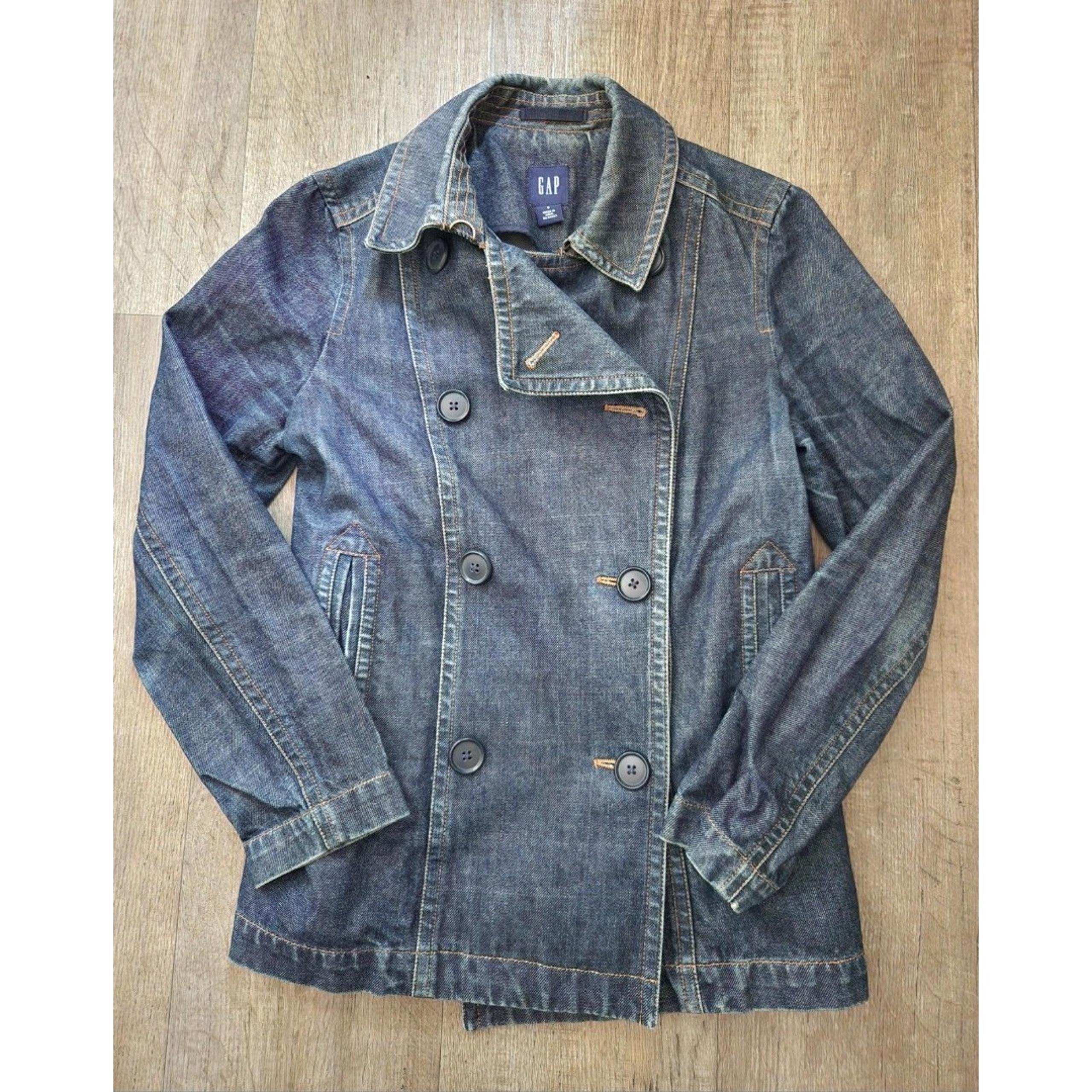 GAP Women's Dark Blue Denim Blazer Jacket Size Small Double Breasted