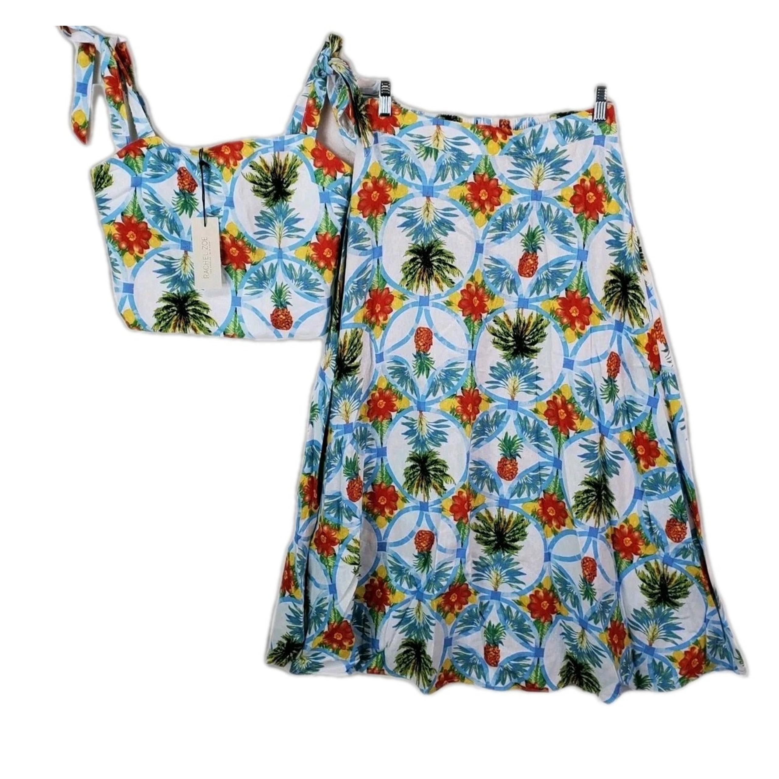 Rachel Zoe Womens 2 Pc Skirt Top Set Floral Hawaiian Print Flowy Maxi Sz Small