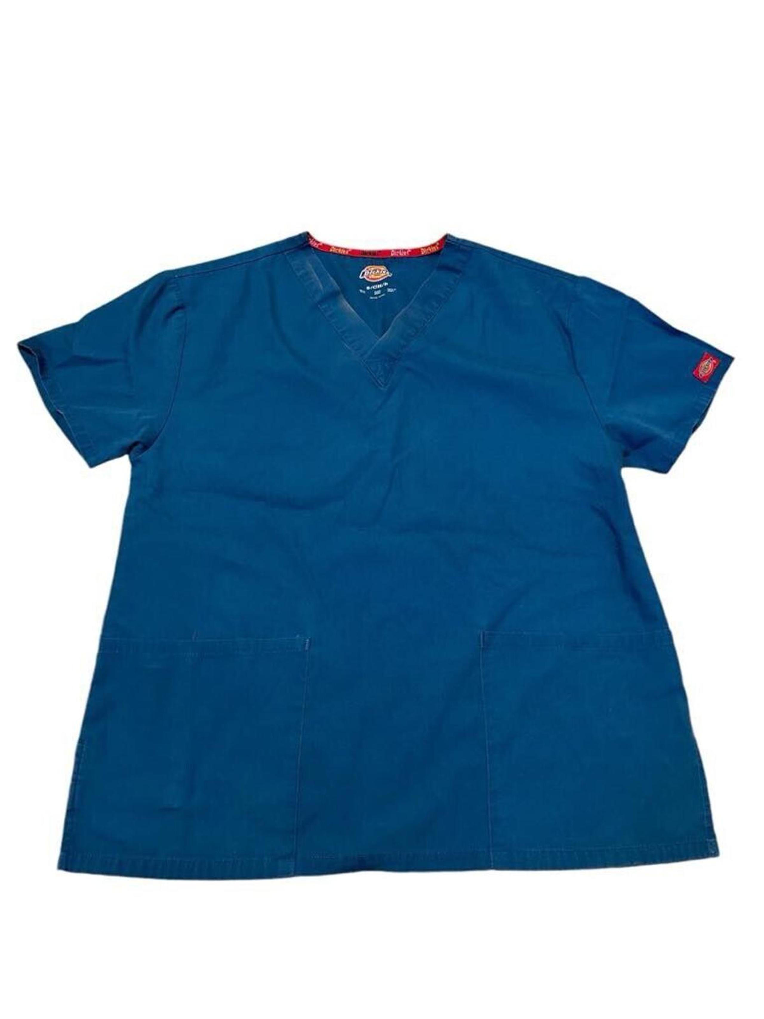 Dickies Medical Scrubs Uniform Top Blue Womens Size S Short Sleeve 2 Pockets