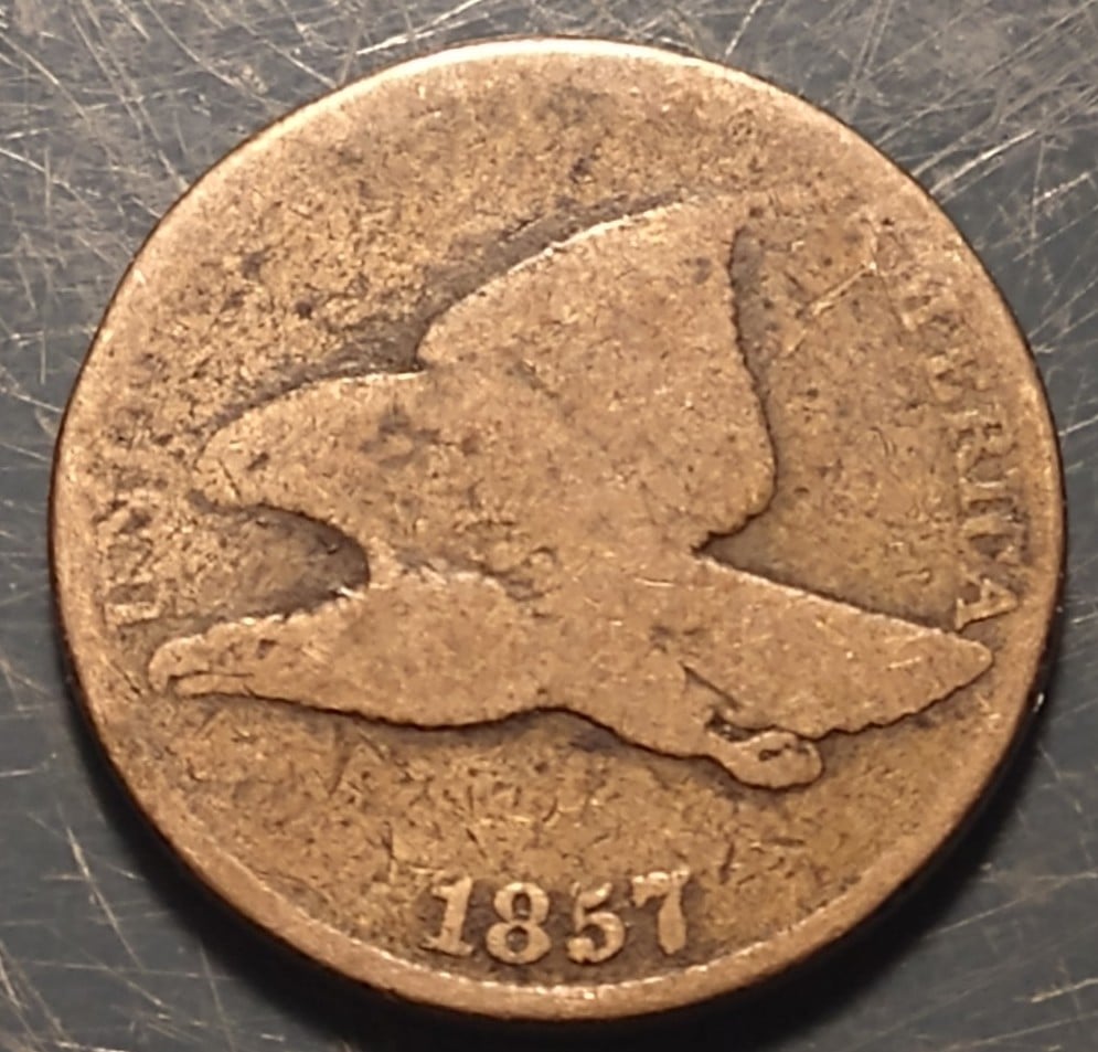 1857 Flying Eagle Cent Brown Variety USA Genuine Nice