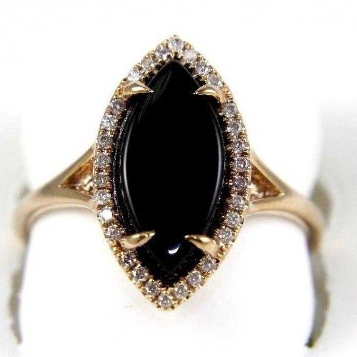 Marquise Onyx & Diamond 14k Gold Ring