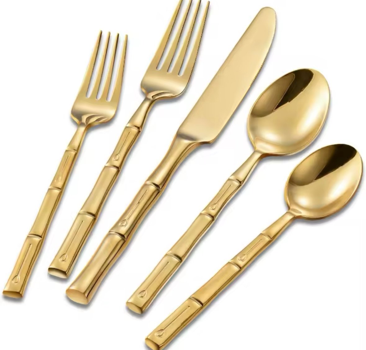 Flatasy Silverware Set Gold Flatware Set Stainless Steel Bamboo Handle For 12