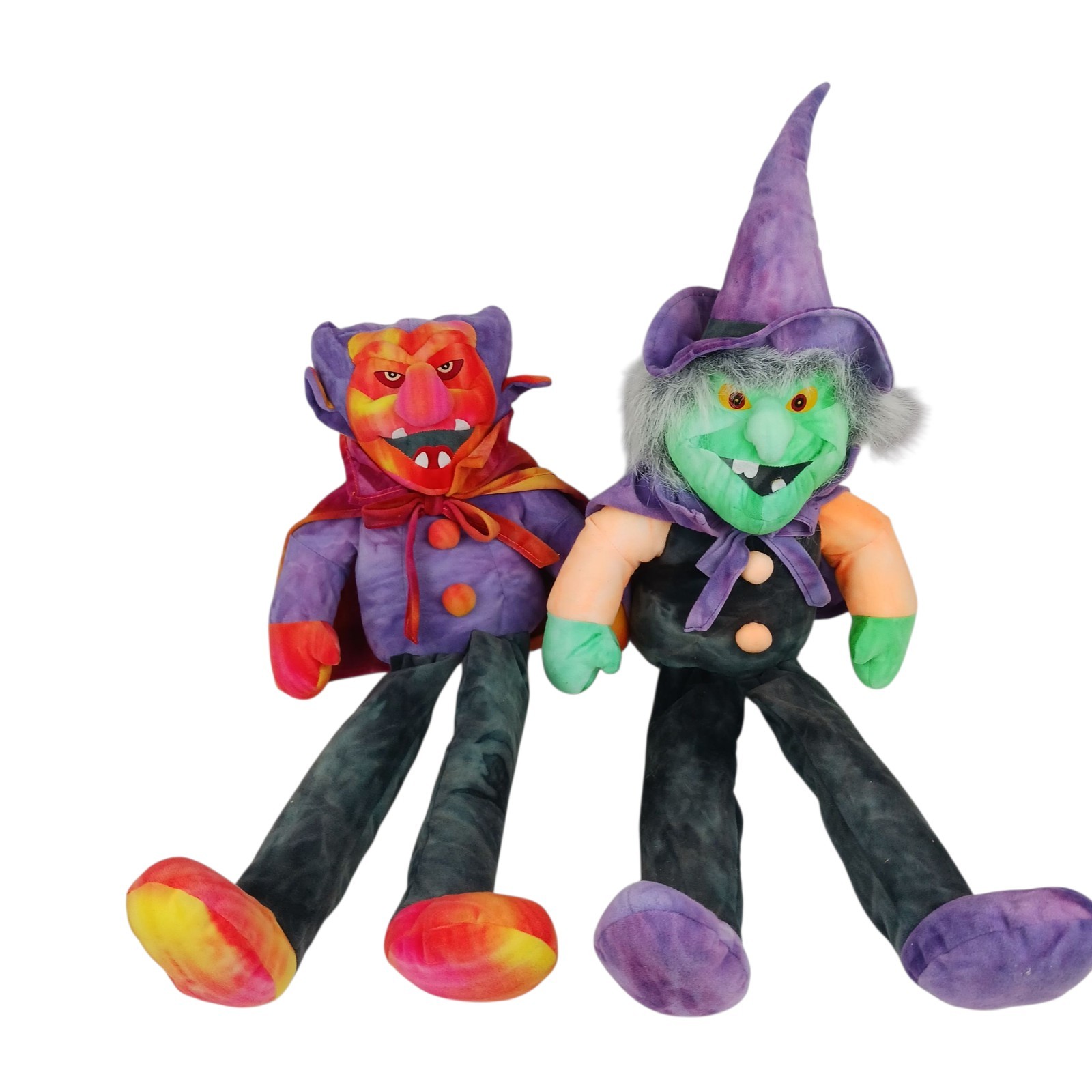Vtg Stuffins Tie Dye Dracula & Witch Plush Halloween Toys 1998  Rare Large 22"