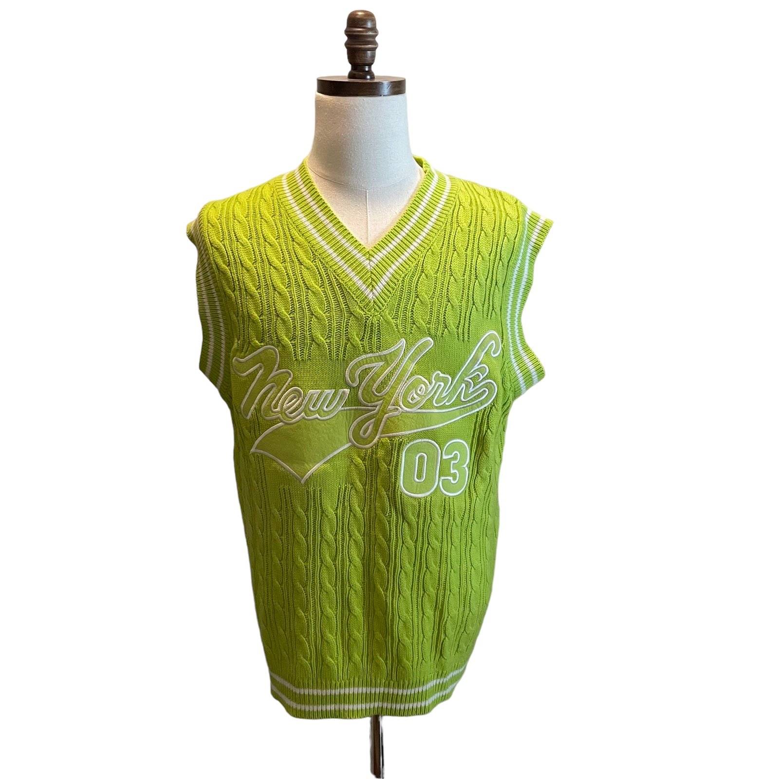 DELF USA Sweater Vest Bright Neon Green XLarge New York 03 OOAK Vintage Hip Hop
