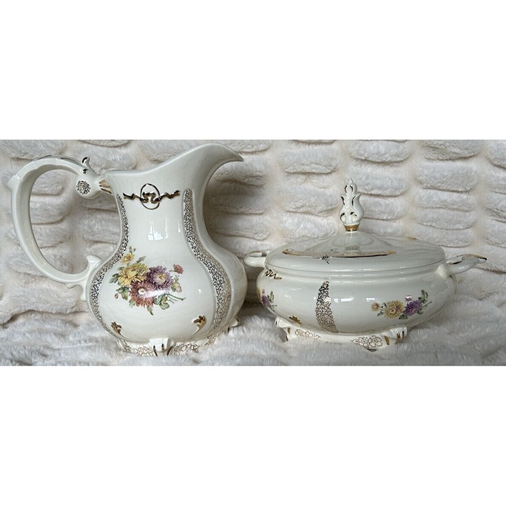 Pitcher Covered Dish Marked Only Koehner Originals Cottage Farmhouse Kitschy