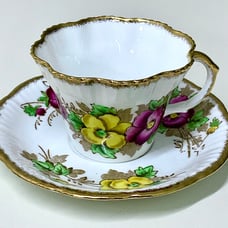Vintage Salisbury PANSY Gold Trim Floral Teacup and Saucer Set 1878 Antique