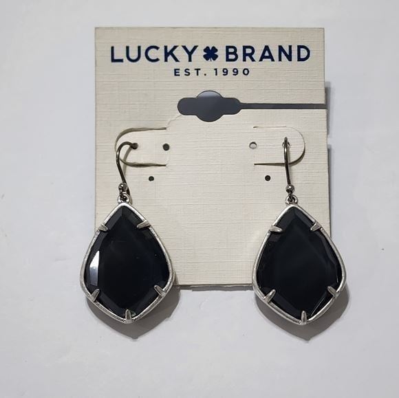 Lucky brand black and silver tone dangle jeweled French wire earrings