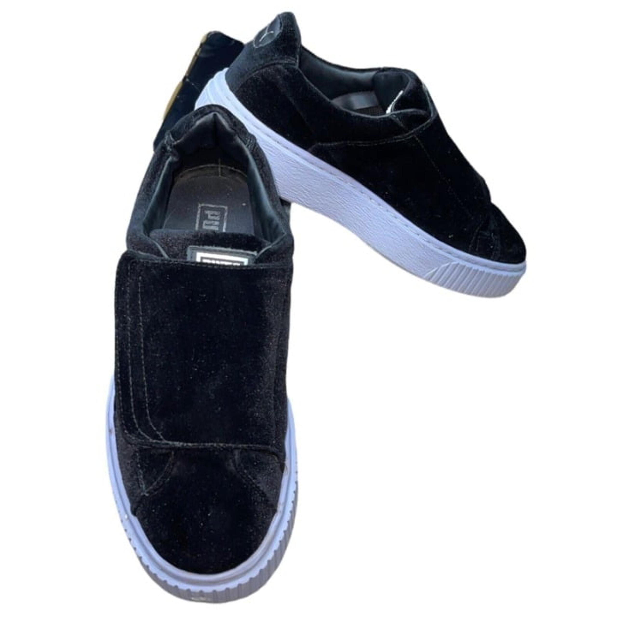 PUMA Women Wide Strap Basket Platform Black / Grey Velvet Sneaker Size US 7.5