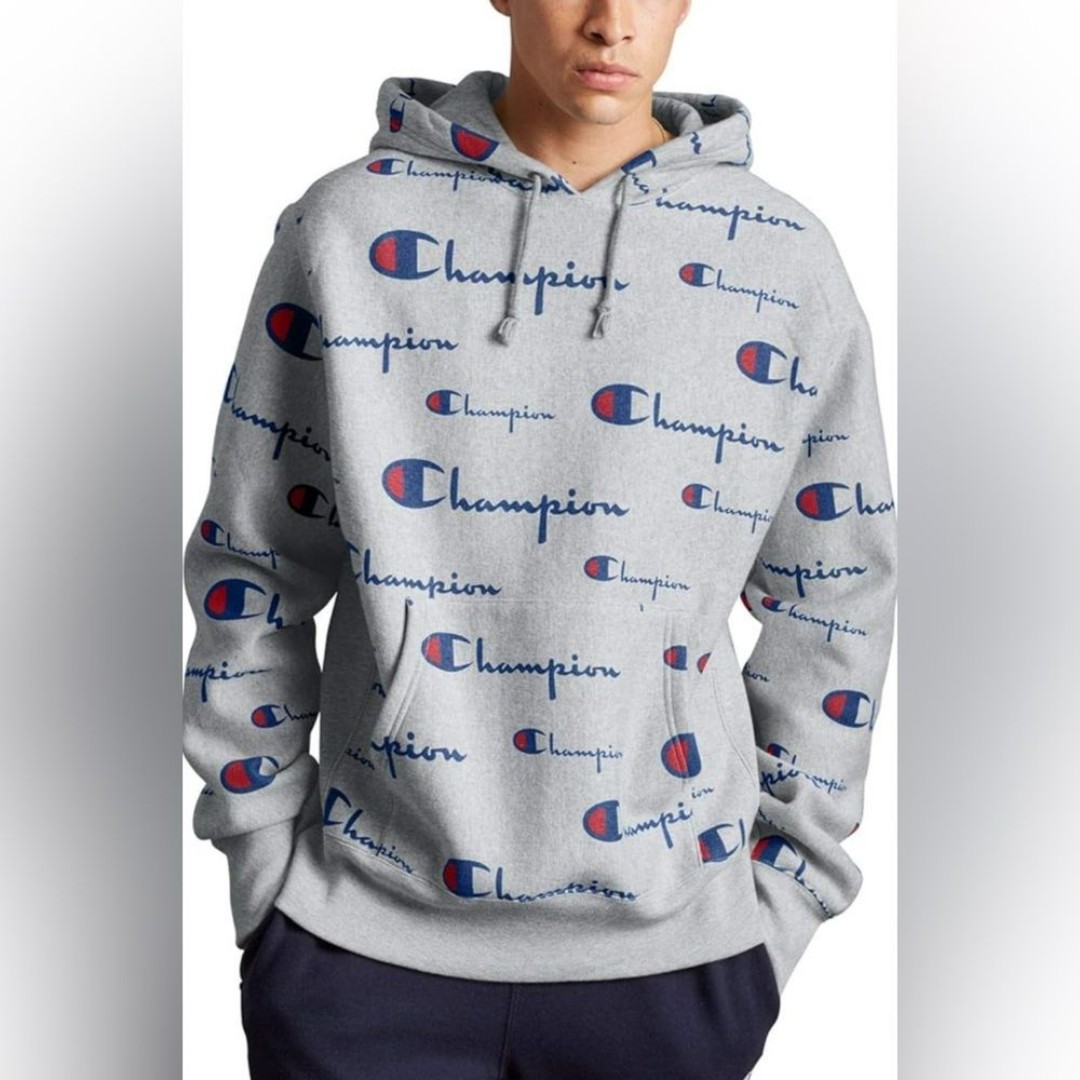 Champion Reverse Weave All Over Logo Pullover Hoodie Gray Men’s XL