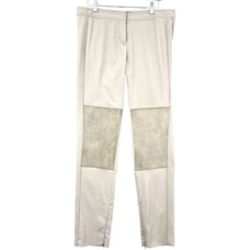 Derek Lam Beige Leather Knee Patch Ankle Zipper Riding Breeches Pants Size 10