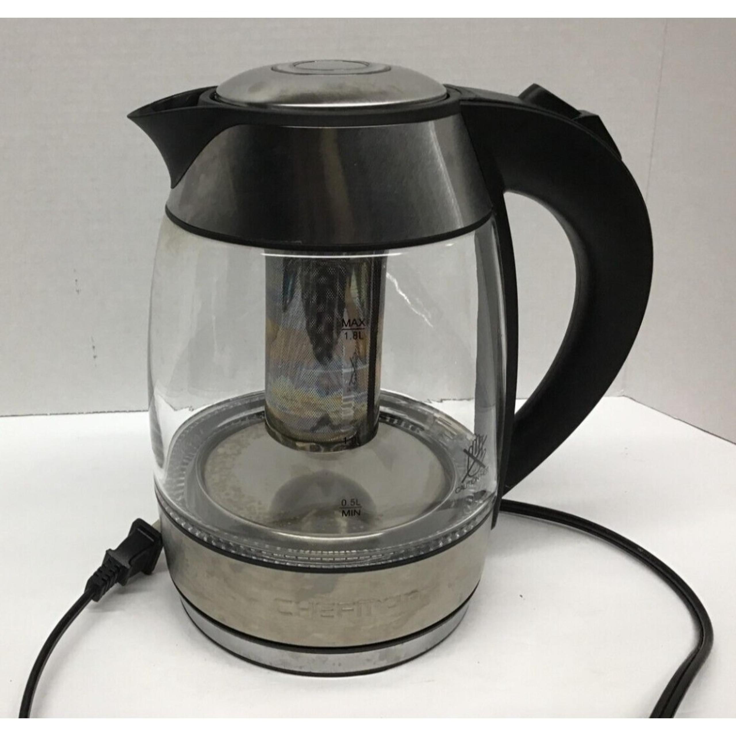 Chefman Stainless Steel Glass 1.8L Electric Kettle and Tea Infuser RJ11-17-TI