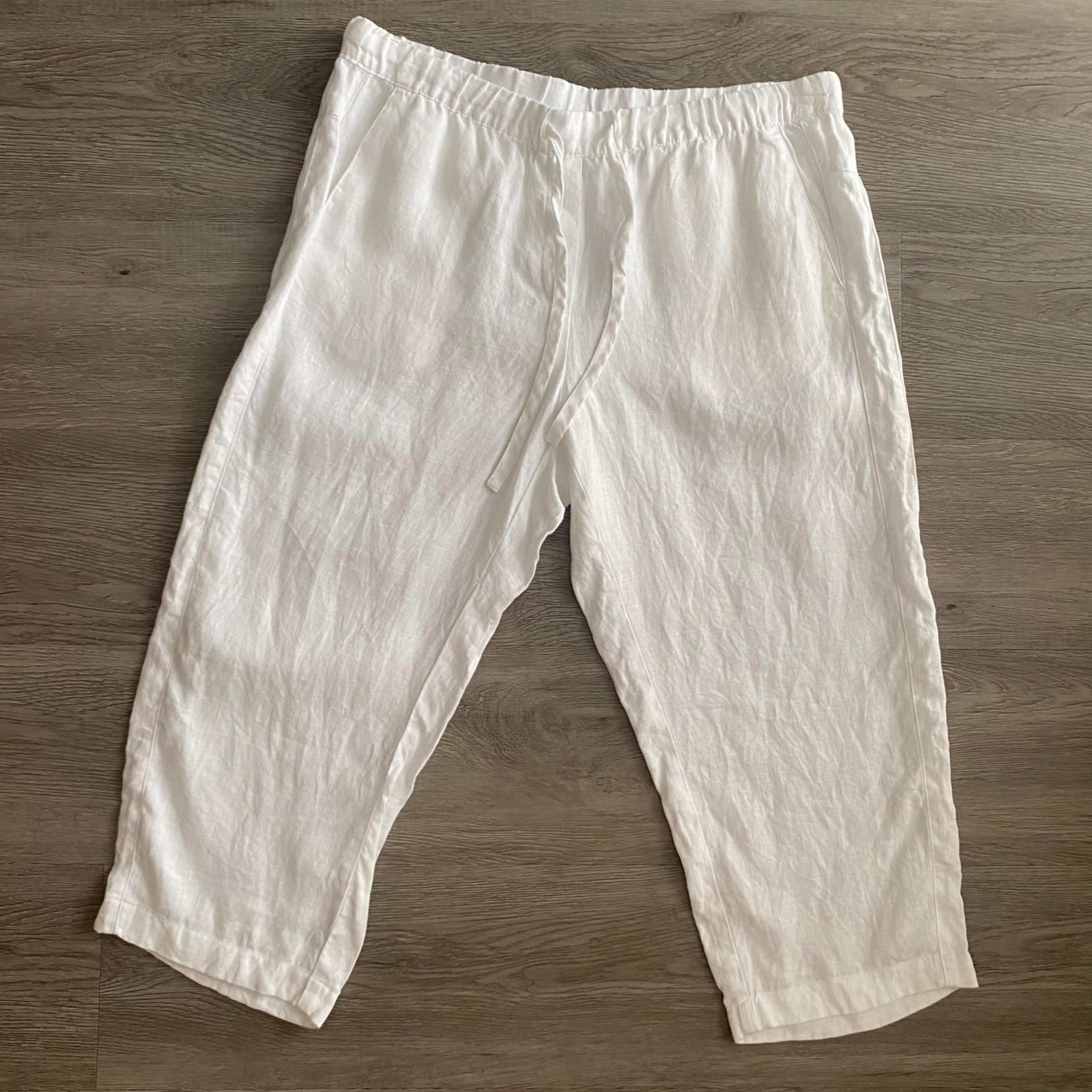 Pure Jill Women's Medium Pants Cropped Linen Pull On White Drawstring Beachy