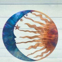 Handcrafted Sun, Moon and Stars Metal Wall Art in Torch Finish on Copper Plated