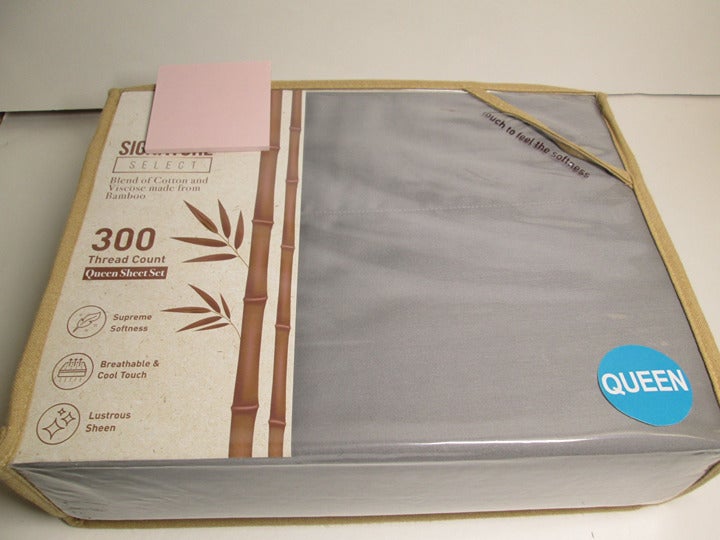 Signature Select Blend Cotton and Viscose Made from Bamboo Queen Sheet Set Gray
