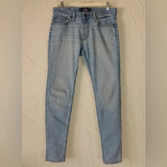 Men's Hollister Skinny Jeans Light Wash Stretchy Denim Plain Style Abercrombie
