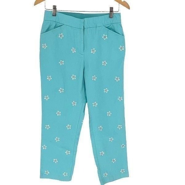 Appleseed's Womens High Rise Embroidered Star Capri Pants Blue Size 10P NWT