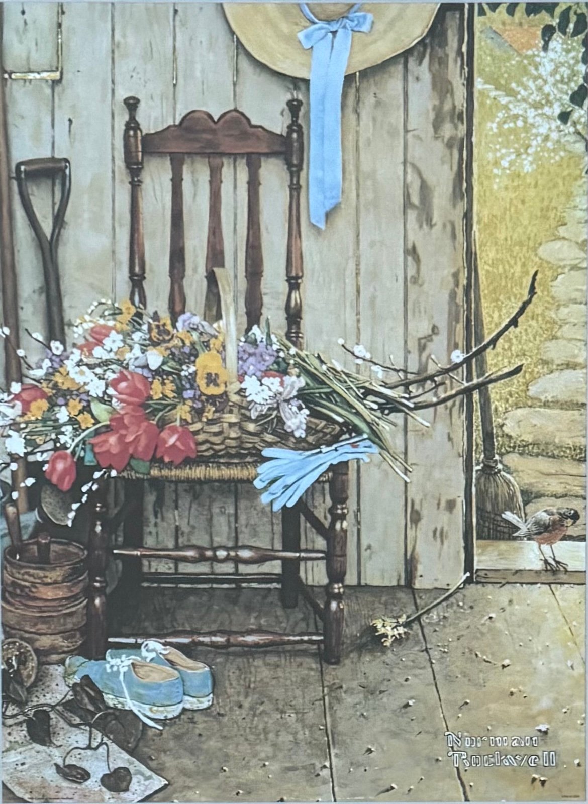 Vintage Still Life “Spring Flowers” Framed Art Print Country Wall Art Rockwell